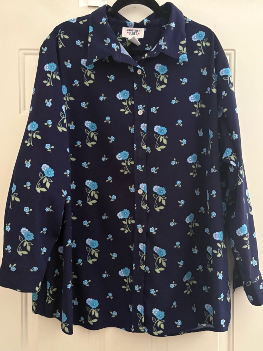 Mainstreets Blues Navy Button-Front Floral Shirt